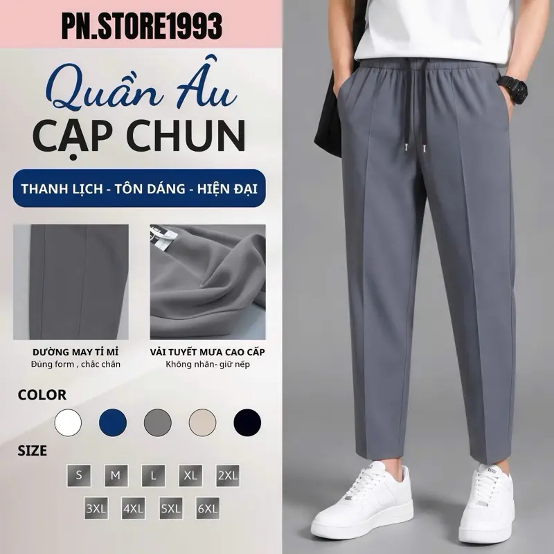 Quần Âu Nam Cạp Chun Ống Suông PN.STORE 1993  Chất Vải Co Giãn Phong Cách Ulzzang Chất Liệu Tuyệt Mua Không Nhăn Đa Dạng Màu Sắc Đen Be Ghi QA01