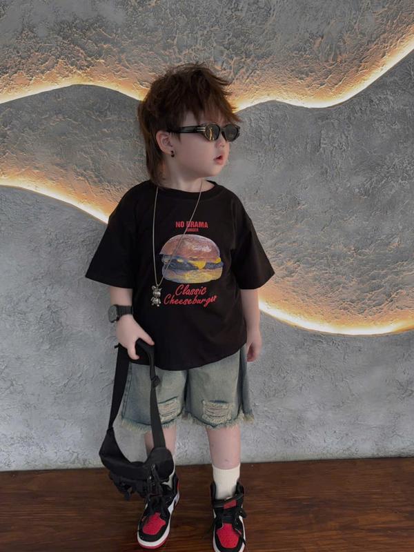  Bộ bé trai bé gái gồm áo thun in hình bánh Hamburger ngộ nghĩnh kèm quần short jeans rách gối phong cách hàn Quốc 2025   LH Kids Fashion  