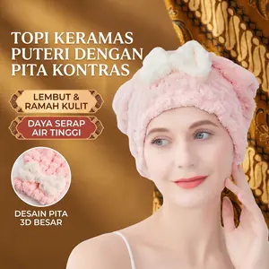 Topi Rambut Kering dengan Pita Besar 3D, Bahan Microfiber Lembut, Super Absorben, Cepat Kering, Anti Rontok, Cocok untuk Wanita, Aksesori Mandi untuk Rumah