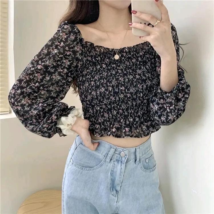 BAJU ATASAN BUNGA SABRINA VINTAGE - GRATIS ONGKIR BISA COD - toko gev PONTIANAK - ALICE 4