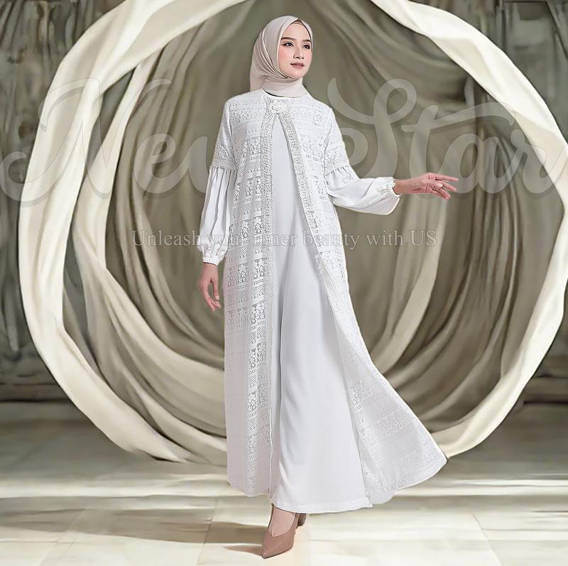 NewStar - Gamis Putih Lebaran 2025 Terbaru Baju Muslim Wanita Premium Model Baru Elegan Abaya Turkey Mewah G07 1