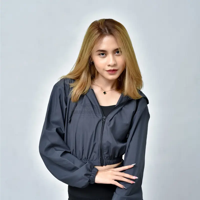 GRACIOUSTYLE - Jaket Crop Wanita Korean Style Jaket Olahraga Wanita Crop Jaket Sport Parasut Running Gym Fitnes Yoga Zumba Anti Air Wanita Cepet Kering Trendy Stylis 5