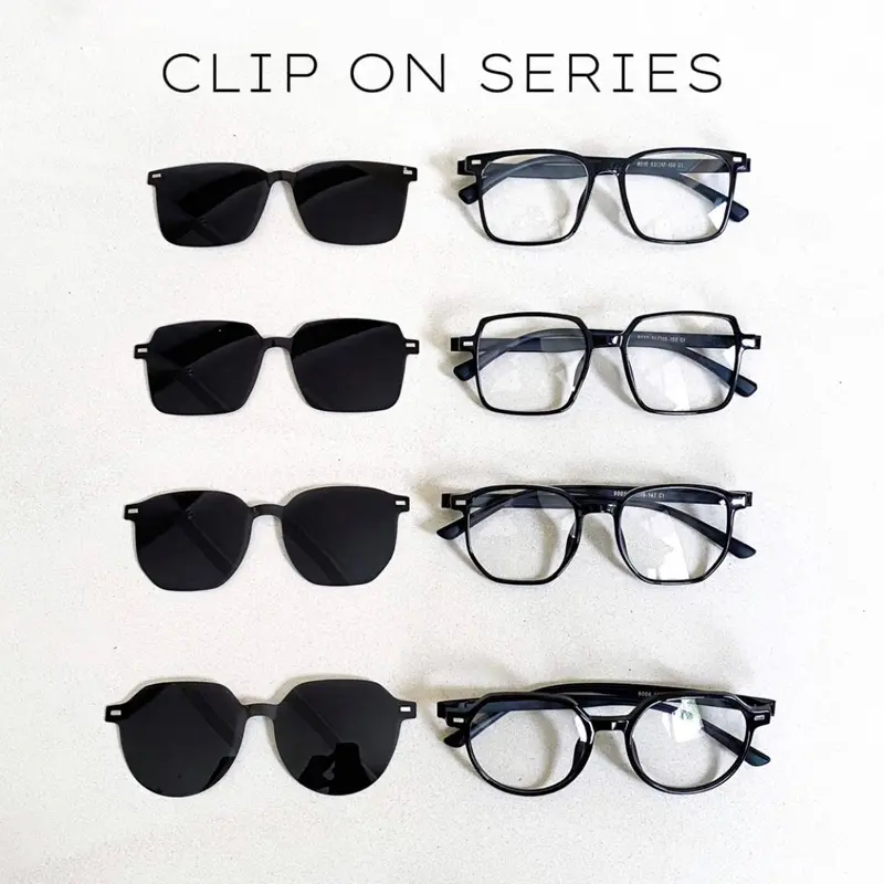 Kacamata  Clip On Series 2in1 / Kacamata Oval Kotak Kokoh Minus Anti Radiasi / Photochromic / Bluecromic / Photobrown | Vascka Eyewear | Kacamata Hitam Sunglasses Minus / Kacamata Bongkar Pasang Pria Wanita / Kacamata Plastik Solid Gaya Fashion Kekinian 0
