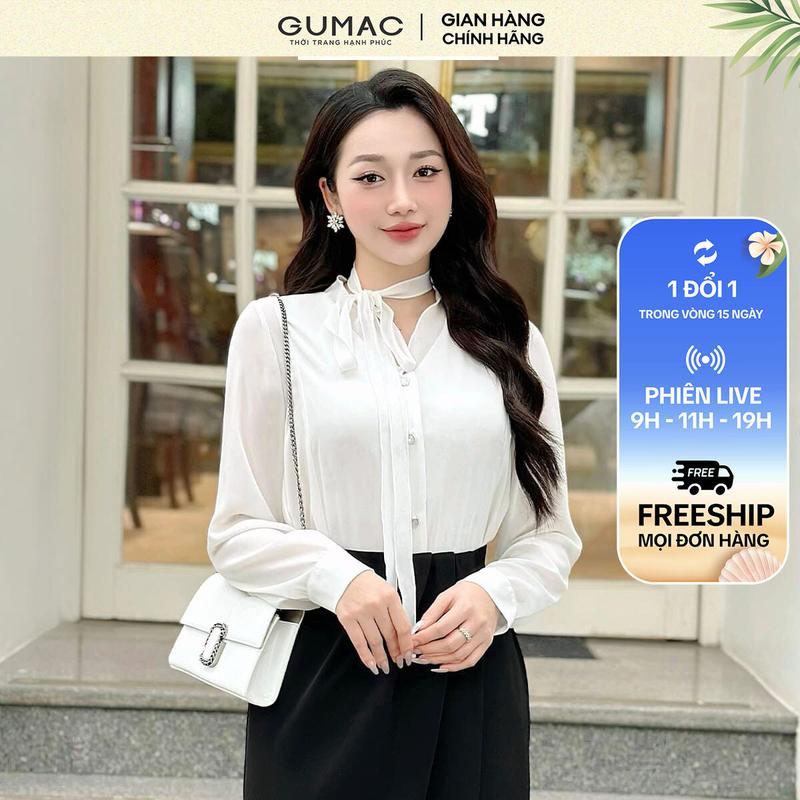 GUMAC - Áo kiểu dây nơ AE03044 Nữ Women Top Sơ Mi
