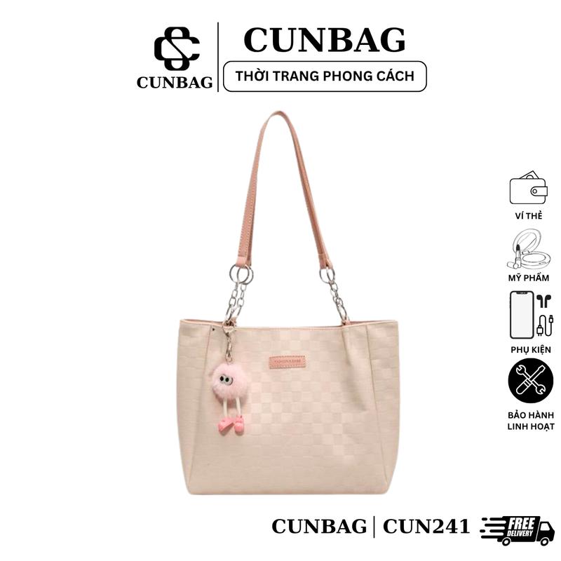 (Tặng charm gấu ) Túi xách nữ tote công sở kẻ ô  da PU cao cấp CUN241