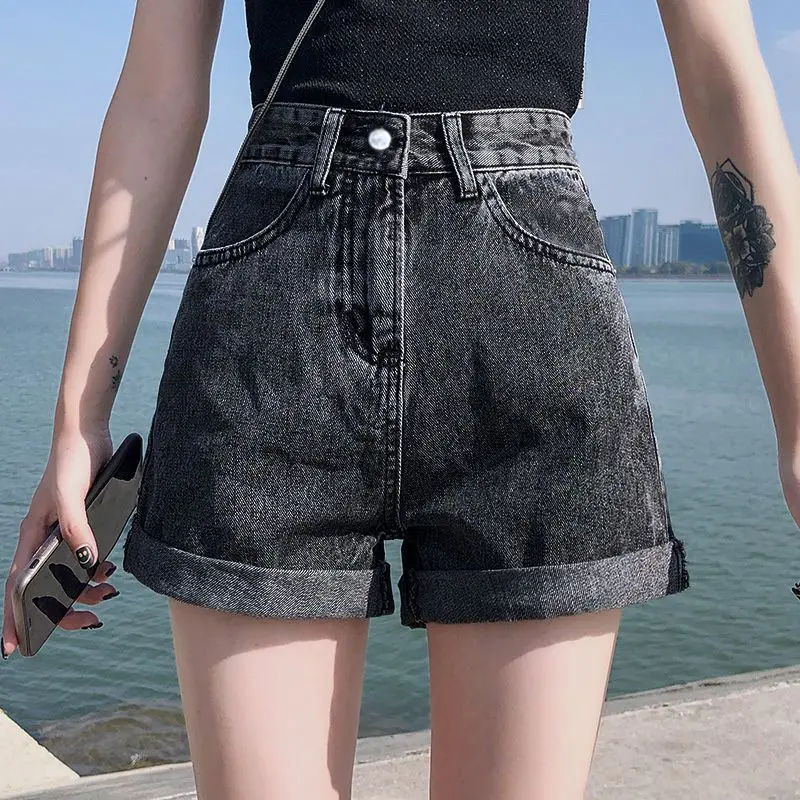 Quần Short Denim Cạp Cao, Dành Cho Nữ, Thời Trang Mới, Quần Béo Cạp Cao, Siêu Cao, Dáng Rộng Vừa Vặn, Thích Hợp Cho Mùa Hè, Áo Khoác Ngoài