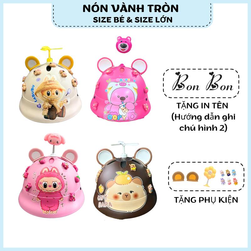 (TẶNG IN TÊN) Nón Bảo Hiểm CHO BÉ Nón Vành Tròn LABUBU Kèm Charm Và Phụ Kiện Tai Gấu