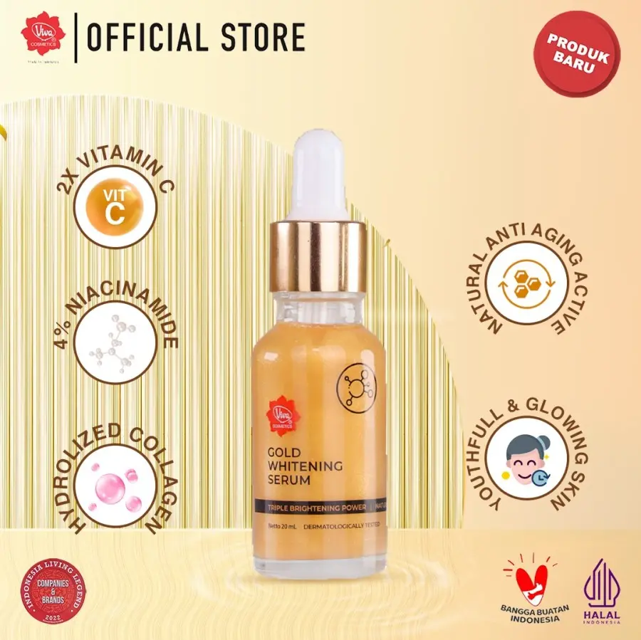 Viva Gold Whitening Serum 20 ml / Pencerah Wajah Aging Kering Aging Kering Mencerahkan Tetes