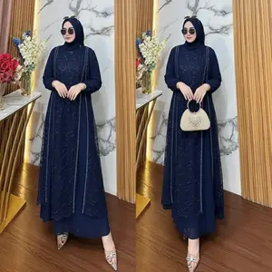 Azaria Dress Brukat Mewah Elegant Aplikasi Payet Mutiara Swaroskyy Bahan Ceruty Baby Doll Mix Brukat Gamis Lebaran Wanita Terbaru 2026