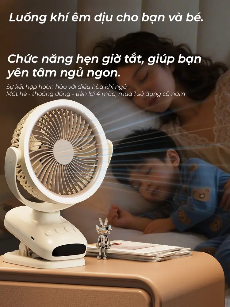 【 TỰ ĐỘNG XOAY 】Quạt Tích Điện, Quạt Kẹp, Quạt Để Bàn, 5 Chế Độ Gió, Công Suất 8W, Không Gây Tiếng Ồn, NKC52 [Bảo Hành 6 Tháng] | BigBuy360 - bigbuy360.vn