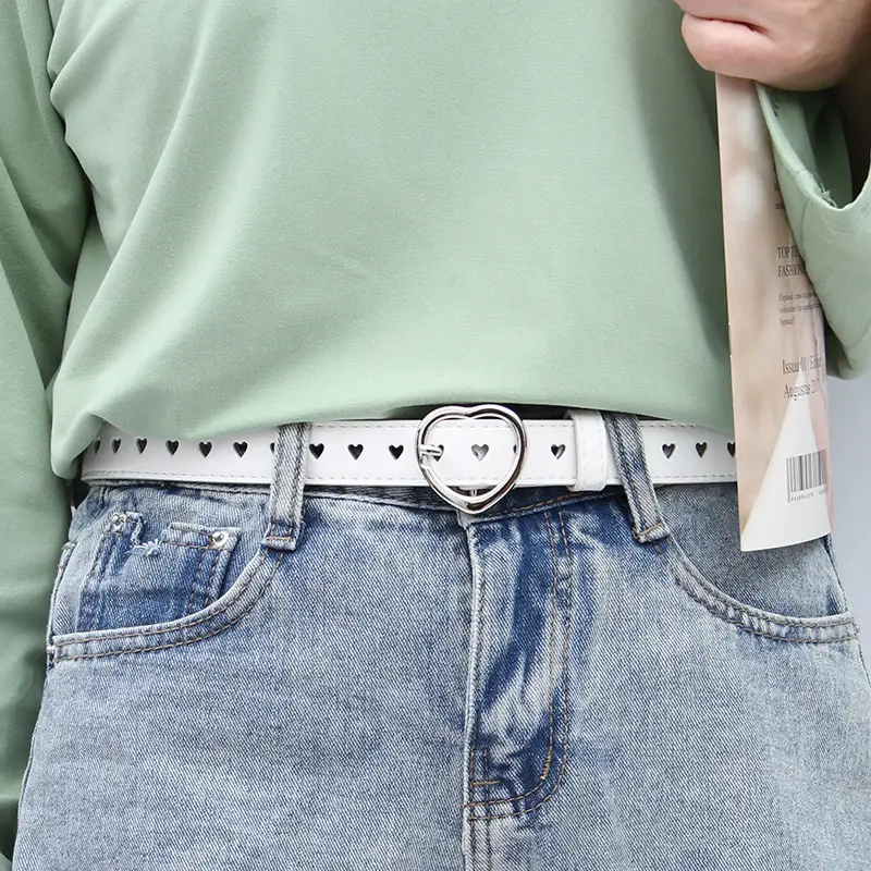 ikat pinggang wanita fashion y2k belt wanita untuk dress tali pinggang jeans berongga jantung gesper pribadi yang dan serbaguna sabuk pink Kulit Hitam 5