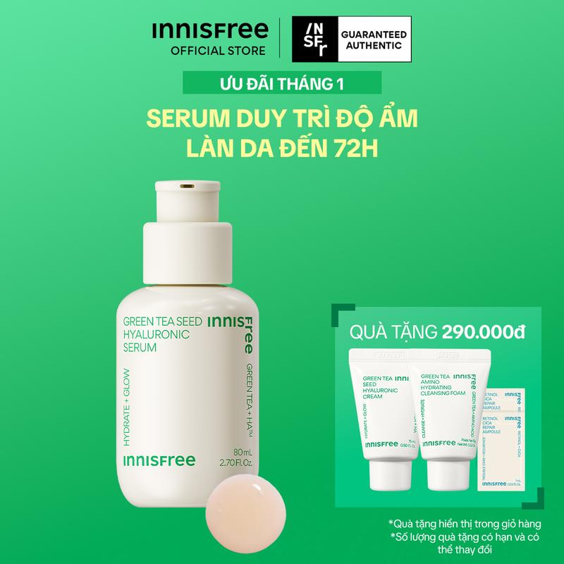  Serum trà xanh cấp ẩm sâu phục hồi da với Probiotics INNISFREE Green Tea Seed Hyaluronic Serum 80mL 