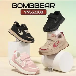 BOMBBEAR `2208` Sepatu Anak Fashion Sneakers Velcro Bahan Premium Nyaman Lentur Ringan Desain Ergonomis untuk Aktivitas Aktif Si Kecil Warna All Black Black Khaki Pink Size 26-37
