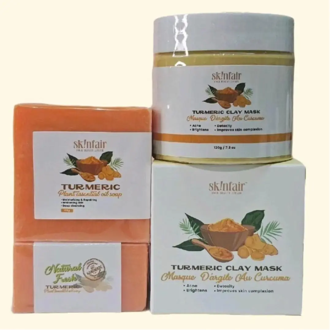 SkinFair Turmeric Soap & Clay Facial Mask Set for Skin Nourishment & Acne Treatment