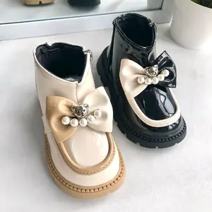 ALVIN-9901 Sepatu Boots Pita Mutiara Anak Perempuan Import