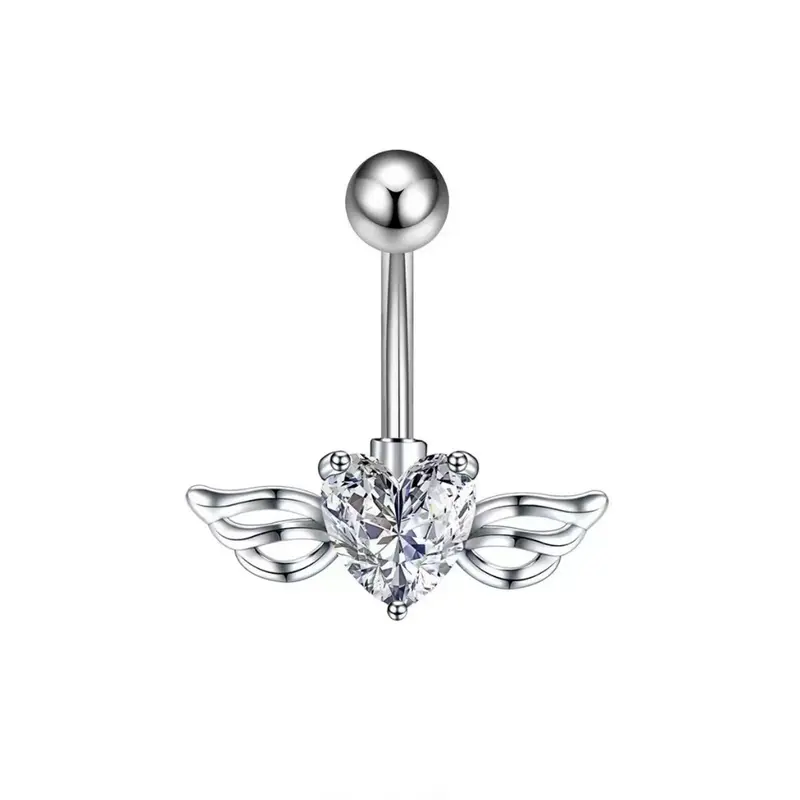 belly piercing anting pusar Berbentuk hati Zirkon Fesyen Sederhana piercing pusar 16mm diameter Cincin Pusar Sayap Perhiasan Tindik Perhiasan pasangan uniseks 8