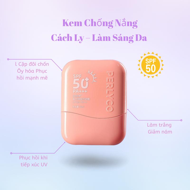 PERLYCO Kem Chống Nắng,3 In 1, Spf50+, Thích Hợp Cho Da Dầu Và Dễ Nổi Mụn, Kem Chống Nắng Nâng Tone Da Mặt, 60ml, Chống Thấm Nước Và Mồ Hôi, Kem Chống Nắng Dưỡng Trắng, Kem Chống Nắng Nắng Mặt 5