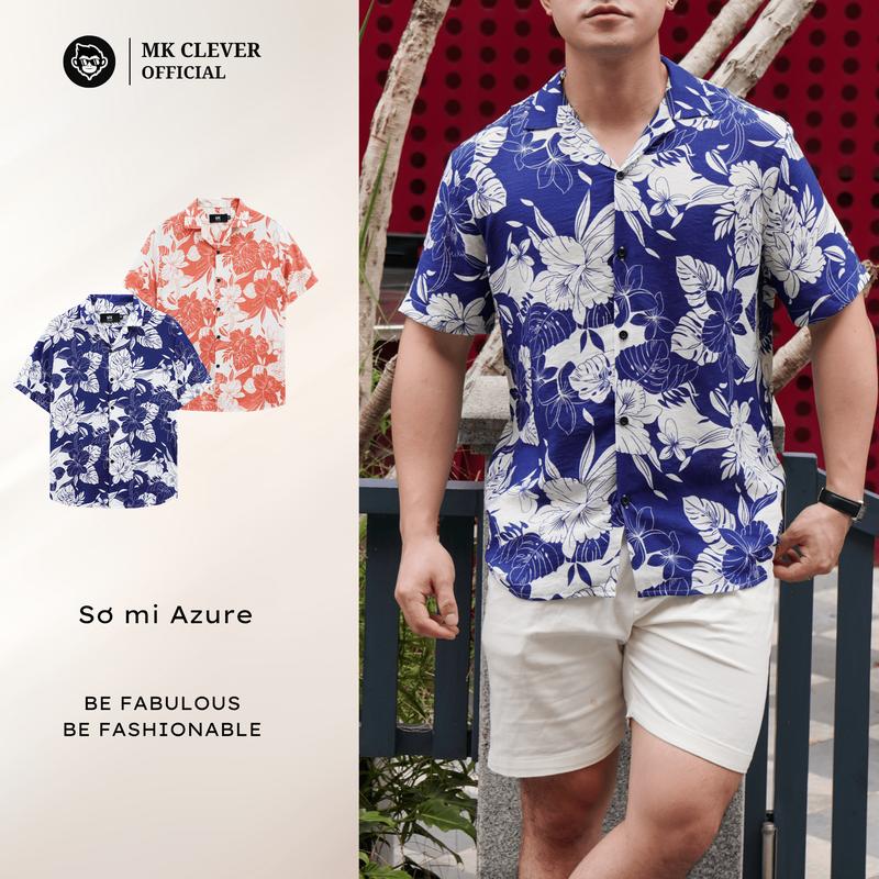 Áo Sơ Mi Cuban Azure MK CLEVER, Áo Sơ Mi Thiết Kế Cổ Cuban, Họa Tiết Sắc Màu, Chất Liệu Vải Đũi Mịn Siêu Đẹp, Form Dáng Trẻ Trung Nam Menswear