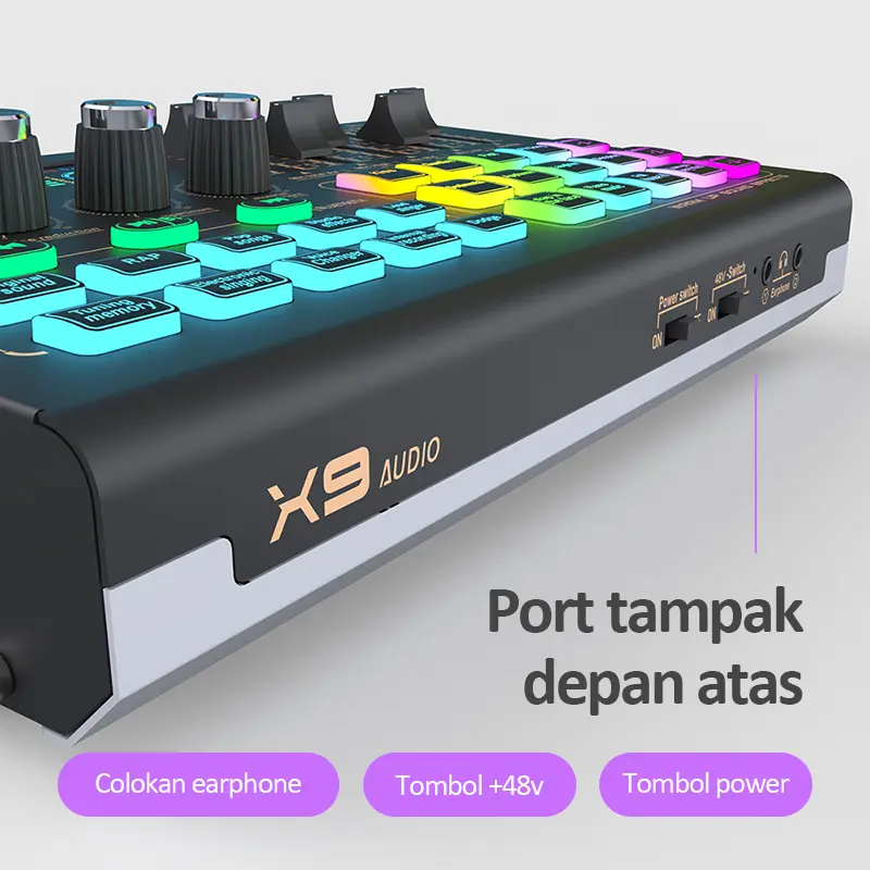 MUSIX X9 Sound card + F22 mikrofon dudukan kantilever mixer langsung profesional tekstur logam dan tampilan layar LCD 48V Kartu suara X9 merekam karaoke 2