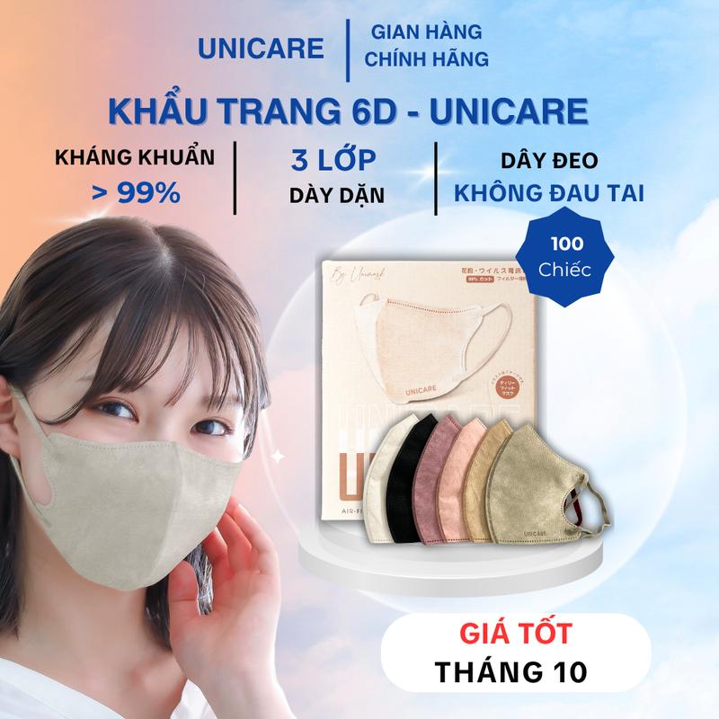 [DEAL GIÁ TỐT] Combo 100 Chiếc Khẩu Trang 6D Pro Mask Unicare Phù hợp Nam Nữ, Dây Đeo Co Giãn Chất Mềm Mại\ Chống bụi, Chống nước, Chống tia UV, Mix màu trendyPhụ Kiện