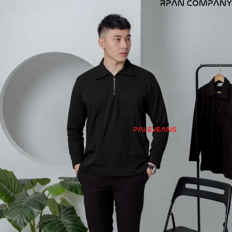 Kaos Polo Knit Pocket Lengan Panjang Motif Pria / Polo Zipper Long Sleeve Knit Fabric / Kaos Tangan Panjang Saku Modern Fit. 5