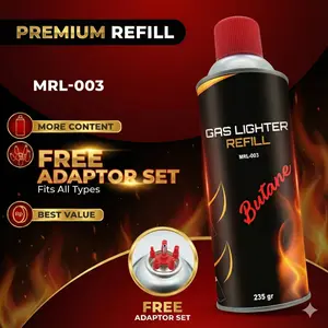 Gas Isi Ulang Korek Api Butana Ukuran Jumbo 235 gram Gratis Satu Set Konektor Adaptor Lengkap - Bisa untuk Segala Merk Korek Gas