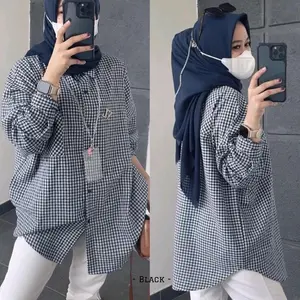Atasan Wanita Kemeja Kantor Motif Kotak - Kotak Jumbo Bahan Katun Square Ld 100cm 110cm 120cm 140cm | ARIANA SHIRT | Baju Kerja Lengan Panjang