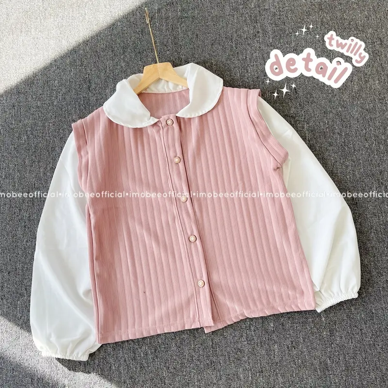 TWILLY TWOTONE BLOUSE // BLOUSE KNIT HORNET COMBI SYAKILA KOREA VINTAGE Kerah Panjang Wanita Atasan Baju 2