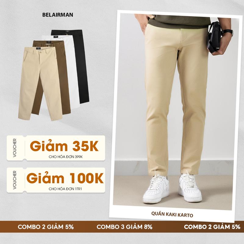  Quần kaki Nam Dài Karto BELAIRMAN Đai Lưng Co Giãn Điều Chỉnh Linh Hoạt - QKKR0128 Menswear Pants 