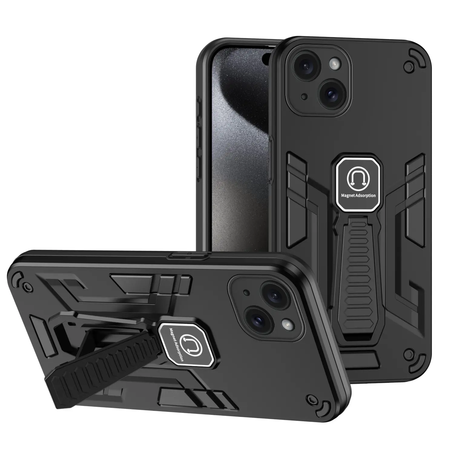 Silicone Shockproof Foldable Stand Case for iPhone 7/8 Plus/X/11/12/13/14/15 Pro Max - Protective Phone Cover with Built-in Kickstand