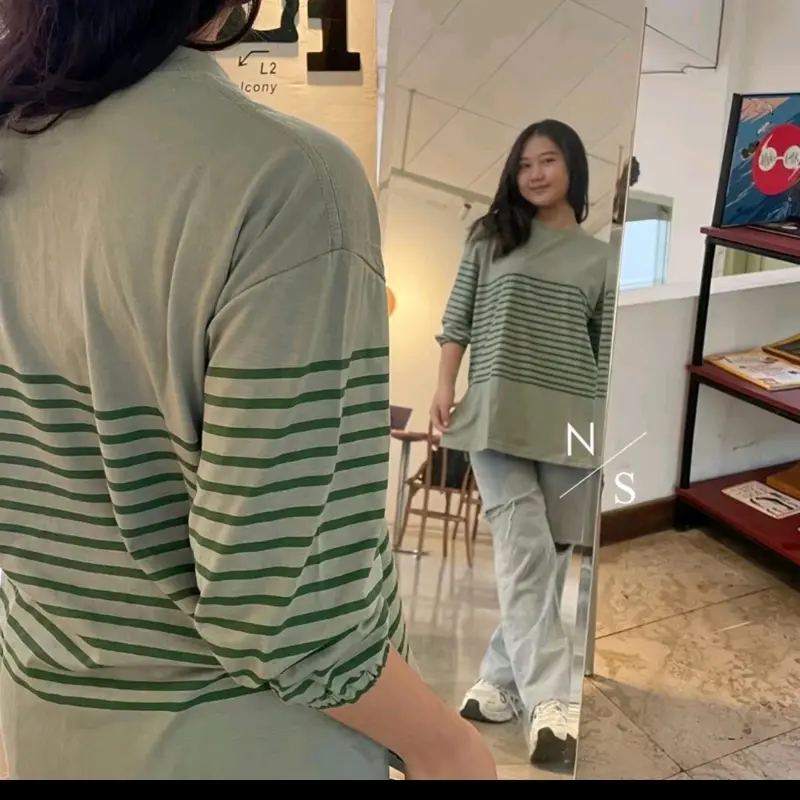 Atasan wanita salur lengan panjang bahan katun combed 24s daily zig zag baru Hanya Rp58.000! 7