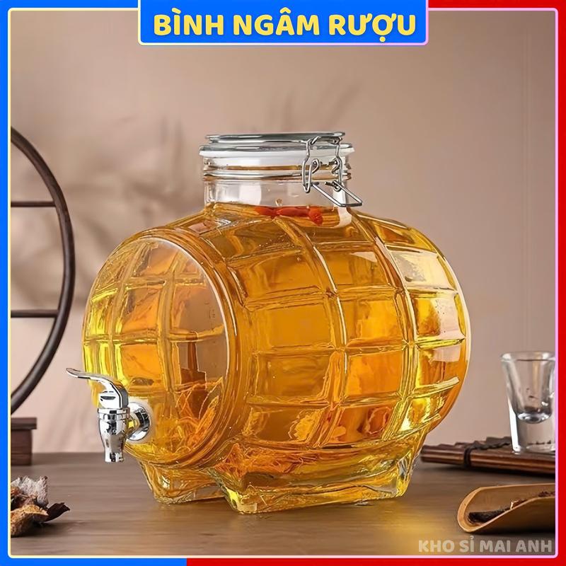  Bình ngâm rượu kèm vòi Bình ngâm hoa quả chất liệu thủy tinh cao cấp dày dặn dung tích 3L-8L 
