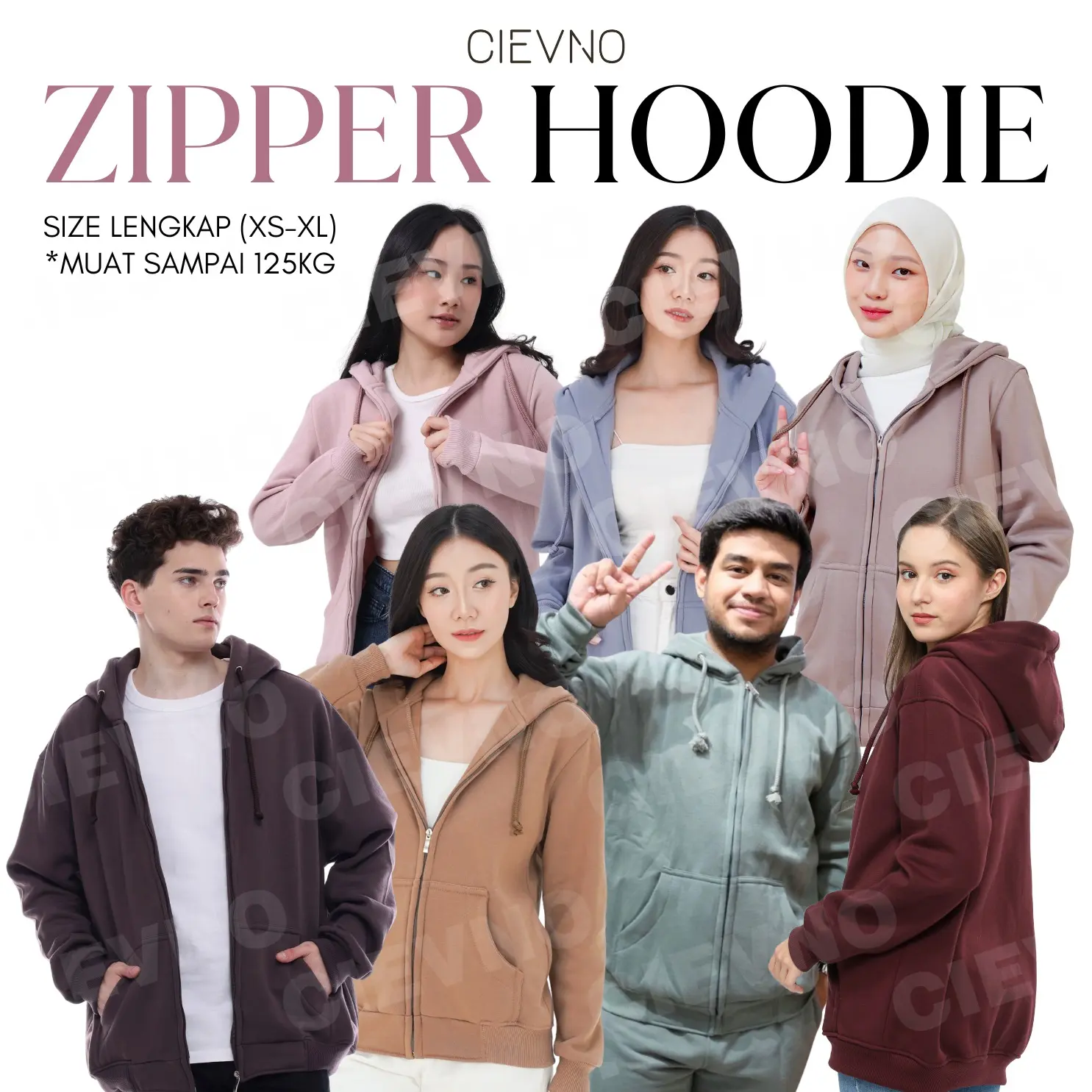 Cievno - Hoodie Zipper Premium Size XS - XL Internasional Sweater Zipper Casual Oversize Fleece Distro Lokal Tebal Topi