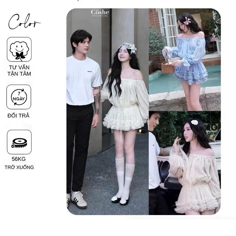 ( có bigsize- DEAL MỞ BÁN ) Set áo trễ vai đan dây viền bèo phối chân váy viền tiểu thư sang chảnh by Tường Vy Shop