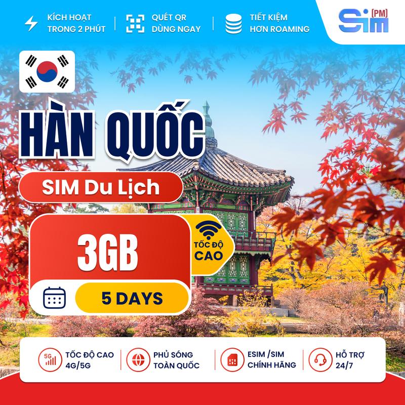 Sim Hàn Quốc - Sim du lịch Hàn Quốc 5 ngày 3GB tốc độ cao