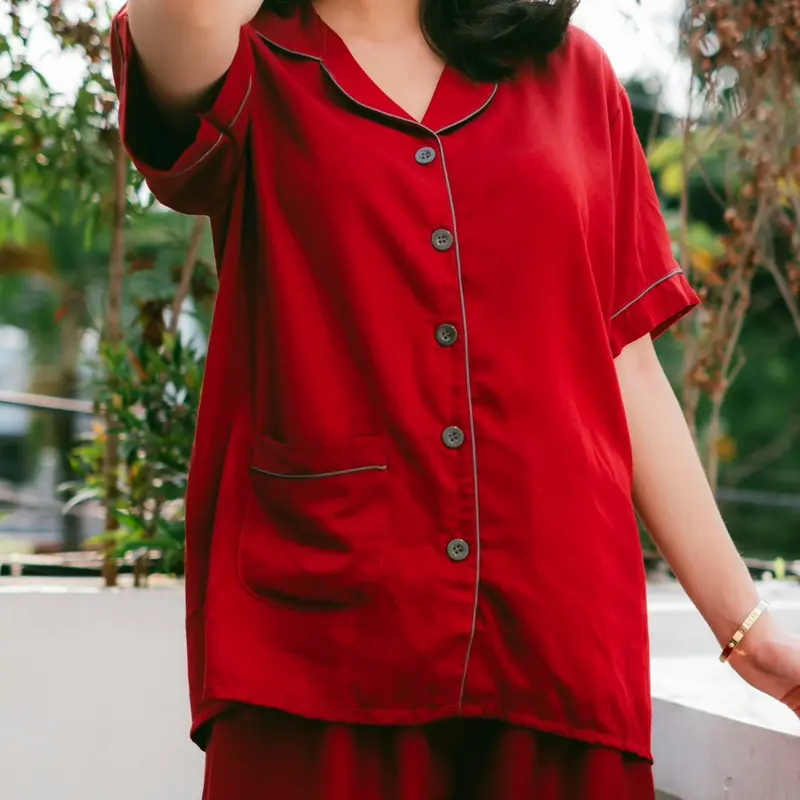 Piyama Silky Polos Rayon Twill Lengan Panjang Celana Panjang Full Kancing 4