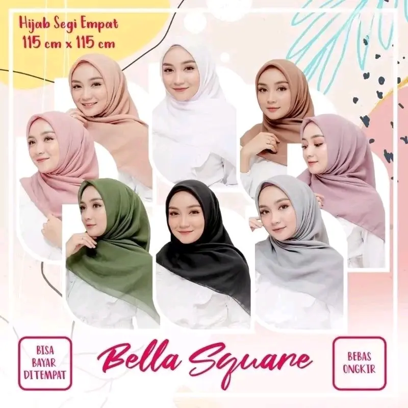 Hijab Pashmina Bella Square Jahitan Tepi Rapi Lembut Nyaman 1