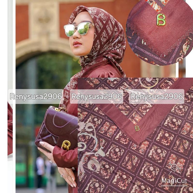 Lc ttk 3 mirror / Autograph series semi ori button scarves with metal logo B bahan Voal sublin Nyaman dan Lembut , kemasan kotak exlusive, kerudung segiempat semua kegiatan hijab persegi 0
