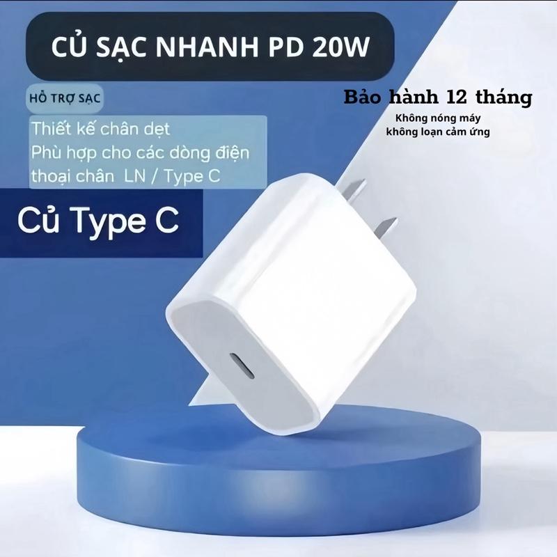 Củ Sạc Siêu Nhanh Cho Iphone 20W - Sạc Nhanh 20W Từ 0 Đến 80% Trong 30-45 Phút - Bảo Vệ Tự Ngắt Khi Đầy