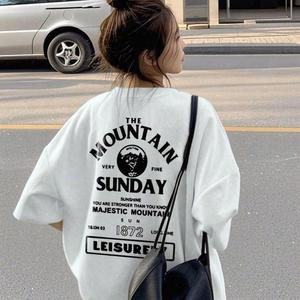 レディース半袖Tシャツ、トレンドアルファベットプリントクルーネック、ゆったり、コットンカジュアルトップス、クルーネック、ゆったりシルエット、レディースサマープリントTシャツ