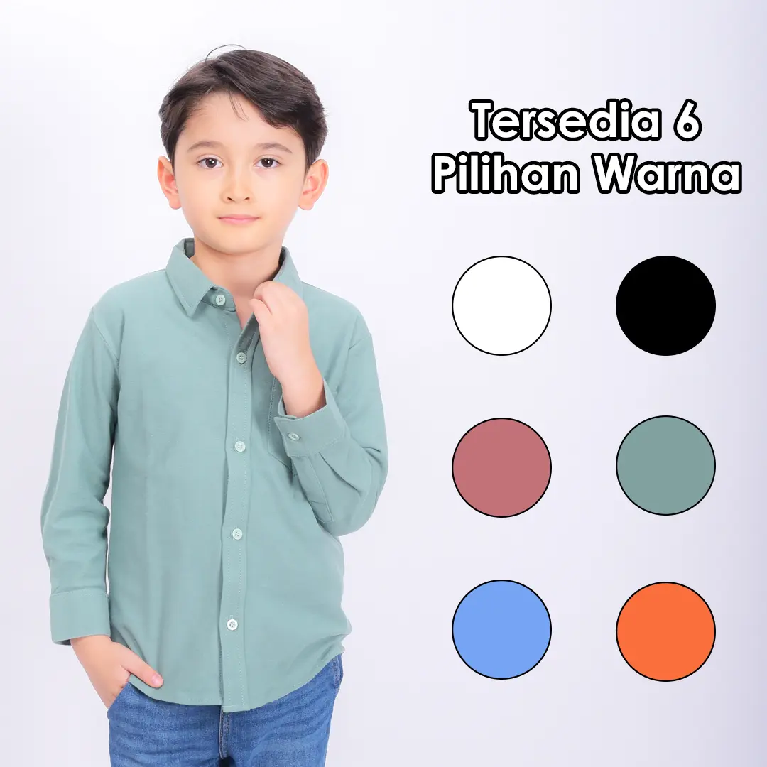 Madina Maroko - Kemeja Lengan Panjang Anak Laki Laki Umur 1-12 Tahun Baju Atasan Polos Kemko Anak