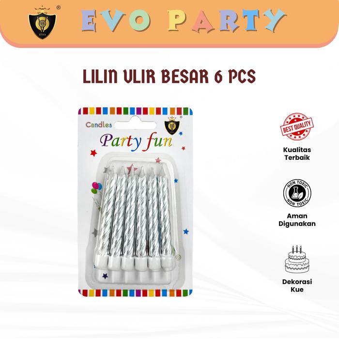 Gambar Evo Lilin Ulang Tahun Ulir Silver 6 Pcs - Metallic Party Candles (LHB-509) dari EVO Official Store Kota Administrasi Jakarta Utara Tokopedia