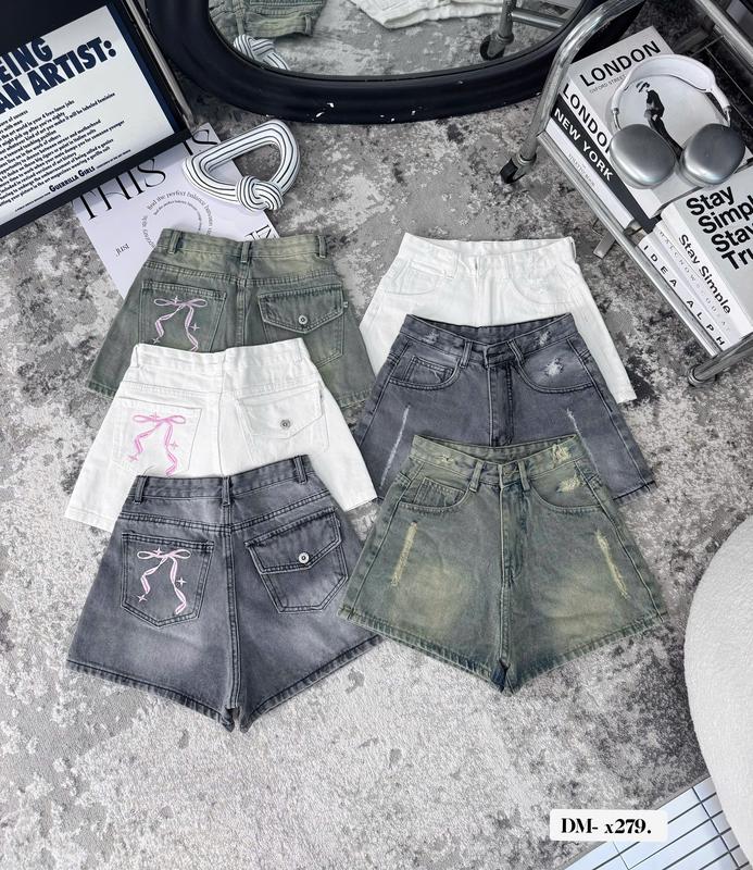 HYDI JEANS Quần Sọt Jean Nữ Short Thêu Nơ Bên Túi Cạp Cao Ôm Eo Basic Dễ Mix Đồ Chất QC Cao Cấp J279. Size S M L