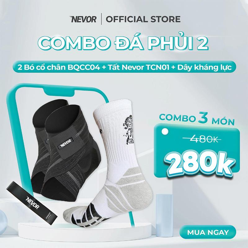 Nevor Combo Đá Phủi 02 Gồm 2 Băng cuốn cổ chân + 1 Đôi Tất Nevor + 1 Dây Kháng Lực Thể Thao Bảo Vệ Toàn Diện Khi Vận Động Trong Đá Bóng, Bóng Chuyền, Sport, Yoga băng cổ băng cuốn