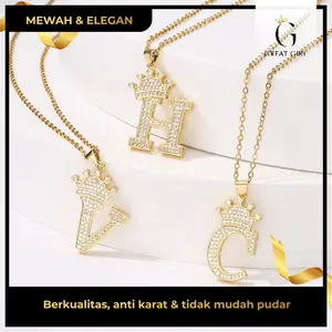 Kalung Titanium Huruf Wanita Anti Karat Lapis Emas  Berlian Zircon Perhiasan Anti Luntur