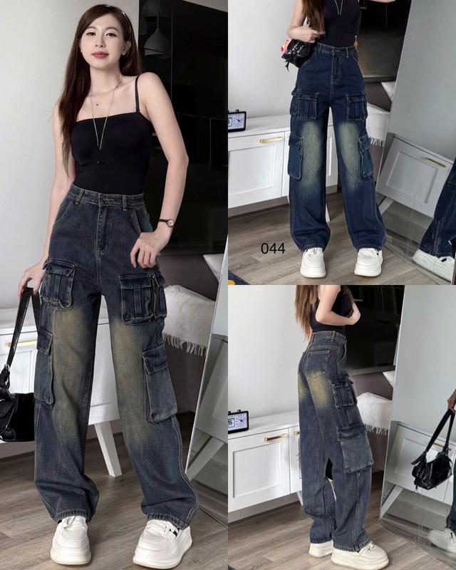 (VIDEO THẬT) QUẦN JEAN NỮ ỐNG RỘNG TÚI HỘP 6 TÚI THỜI TRANG PHONG CÁCH- QUẦN BÒ NỮ CAO CẤP XANH PHỦ ÁNH VÀNG BỤI CÁ TÍNH Women Voi