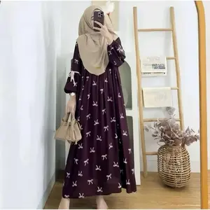 Dress anjani bahan rayon  motif viral -gamis pita jumbo lengan balon