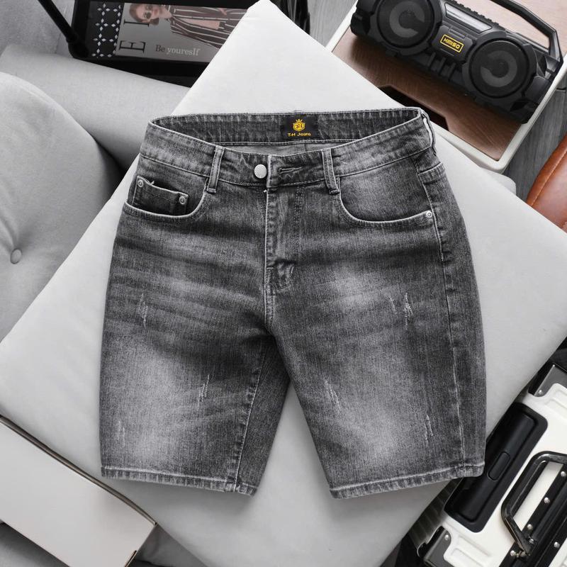 TH-117: SP BÁN CHẠY Quần Short Jean Nam Cao Cấp,Phom Ngang Gối,Màu Xám Vừa Wash Bạc Cào Xước Freeship Vải Denim Chất Liệu Mềm Mại Co Giãn Tốt Phong Cách Đơn Giản Thời Trang - TH JEAN