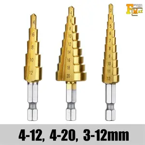 Mata Bor Pagoda Set 3 PCS 3-20 mm Spiral HSS Titanium Coating Steel Step Drill Bits