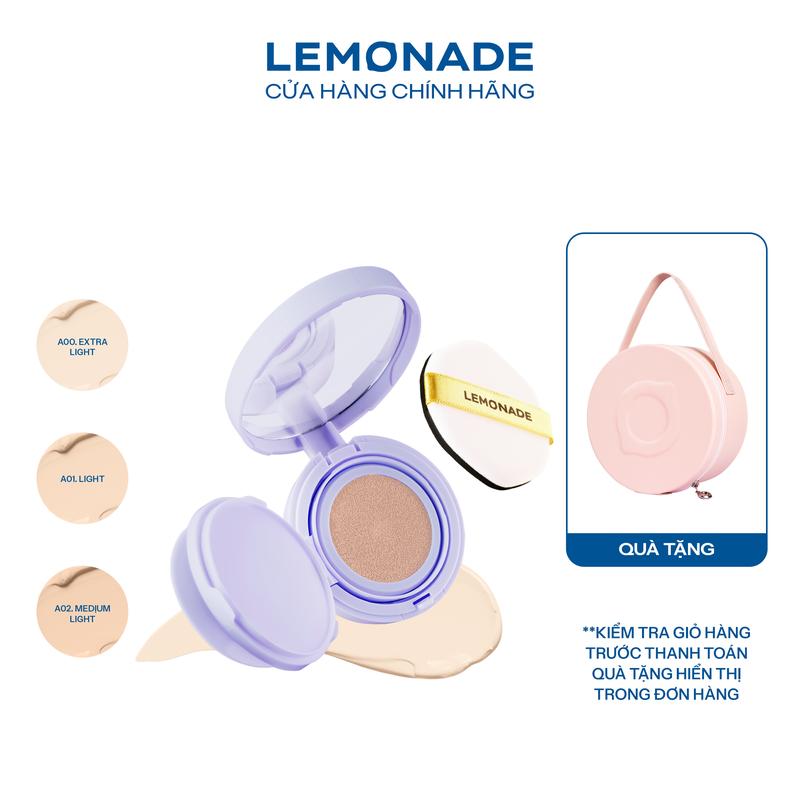[MUA 1 TẶNG 1] MUA 01 Phấn nước mỏng nhẹ kiềm dầu thuần chay chống nắng Lemonade SuperMatte No Makeup Cushion 15g TẶNG 01 Túi đựng mỹ phẩm Lemonade Round Bag 15g